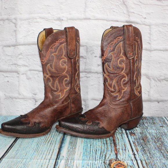 Tony Lama Santa Fe Vaquero Brown Leather Cowgirl Western Boots 8.5 B - Picture 2 of 9